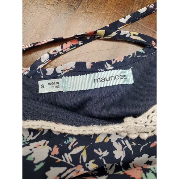 Women's Maurices Navy Floral Boho Crochet V-Neck Flowy Sundress | Size Small - Picture 9 of 11